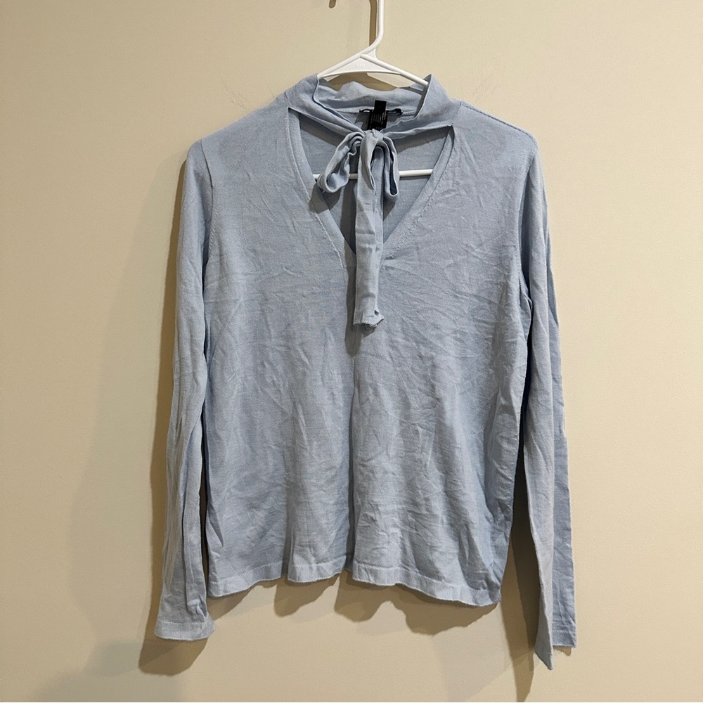 EUC Eileen Fisher Light Blue Cashmere Blend Bowtie Sweater XS